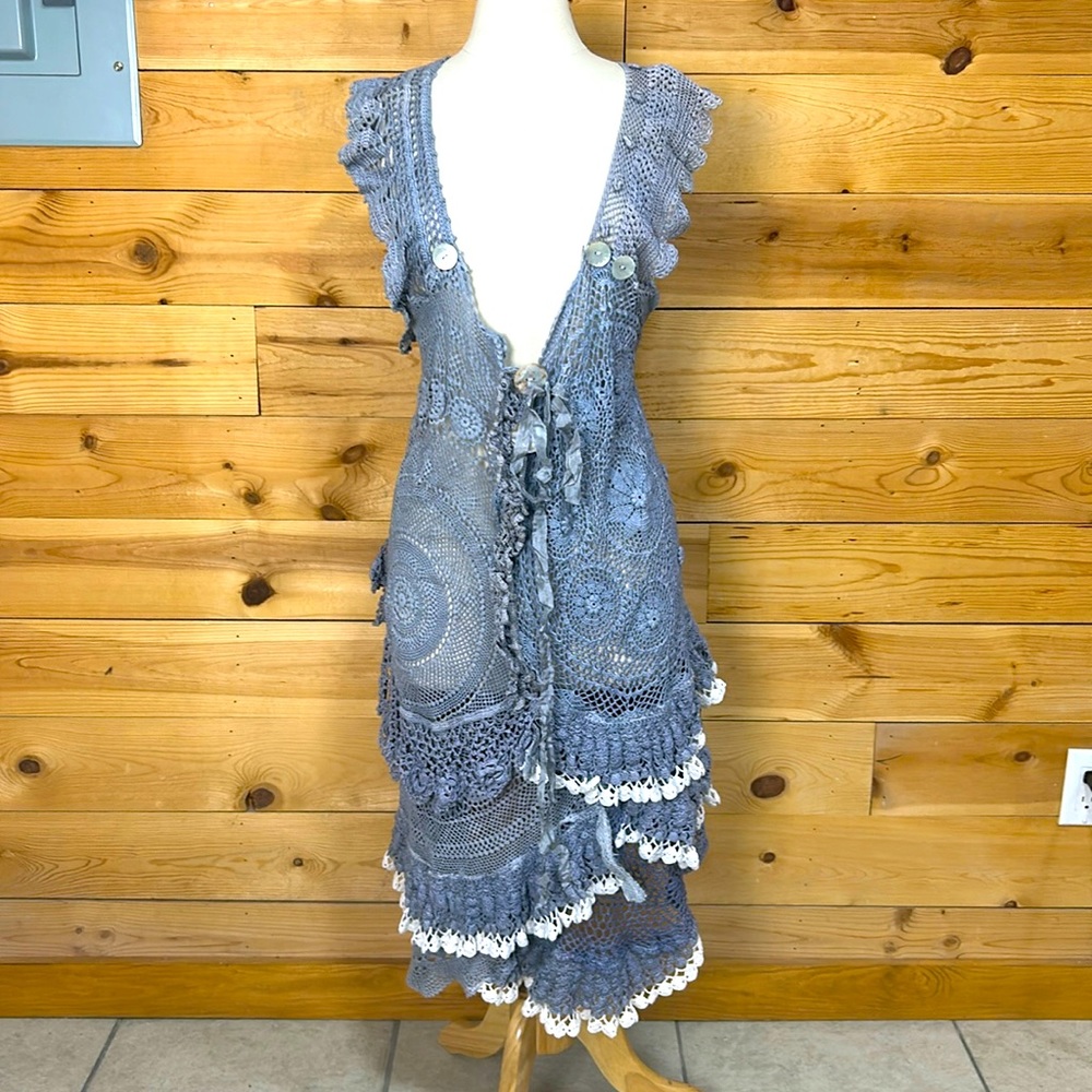 Vintage handmade lace lagenlook layering Gypsy boho bohemian dress Large